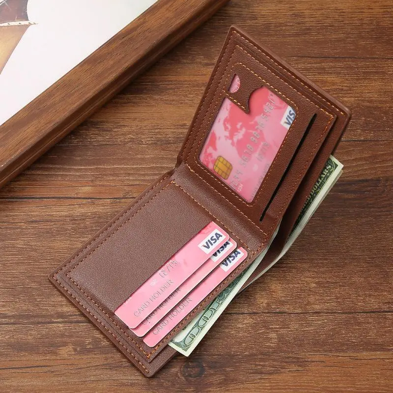 Men's Bifold Cardholder in Plain PU Leather, Slim Fit Business Design with Multi-Slots, Money Clip, and ID Slot for Casual Use, Leather Bifold Cardholder, Mens Wallet, Chic, Male, Wedding