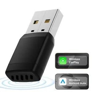 Wireless CarPlay adapter for iPhone 2026, mini size, comes with USB and USB-C/Type-C cables, plug and play, stable connection with no delay.