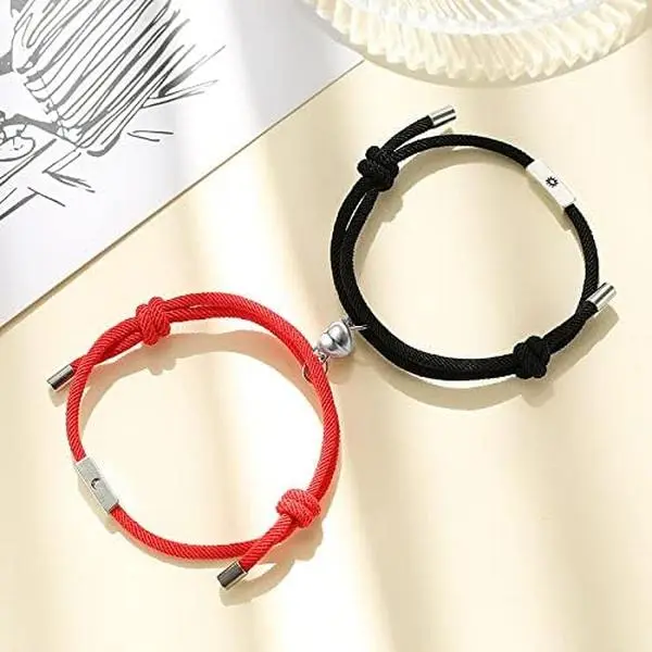 Custom Engraved Sun and Moon Magnetic Heart Bracelets
