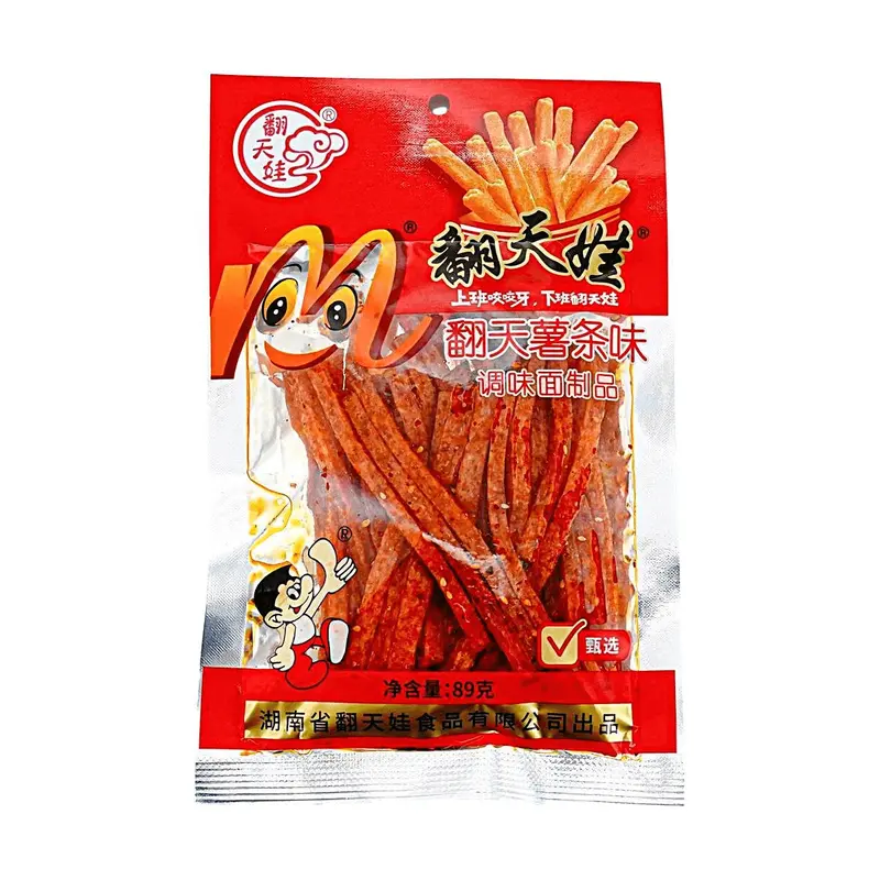 Fan Tian Wa Spicy Strips - 89g Potato Fries Flavor, Crunchy Savory Vegetarian Authentic Chinese Ambient Spicy Chili Snack, Trending Flavored Office Ready-to-Eat Crisps & Puffed Snacks