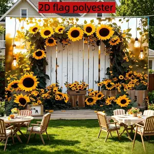 2D flat 1pc sunflower white arch decoration background fabric, vintage wedding photo background banner, suitable for garden party celebration summer event decoration, polyester material, multiple sizes available