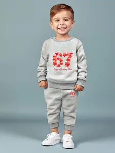Boys' Two-Piece Sweater Set Valentine Cartoon Heart Print, Casual Fitted Long Pants, All Seasons, Regular Length, Random Pattern