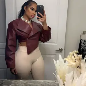 Women’s autumn–winter PU leather jacket, casual slim-fit cropped top, fashionable European women’s outerwear GARMENTARY