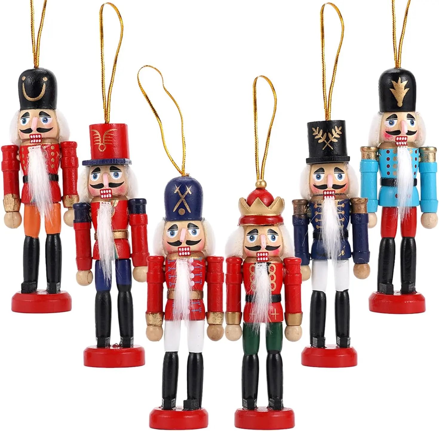 6PCS Christmas Decorations Nutcracker Hanging Ornaments,Wooden Nutcracker Figures,Festive Collectible Nutcracker Gift forTable Desktop Fireplace Thanksgiving Christmas Decor(Set)