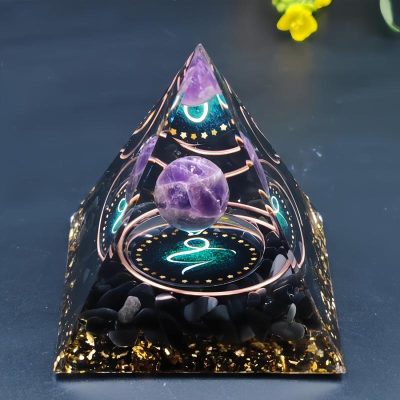 Orgone 12 Constellation Crystal Pyramid - Amethyst & Obsidian Mineral Art | Zodiac-Inspired Desk Focus Decor resin decoration craft soft flame lighter 3d  fidget  star