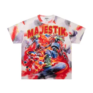 Extra Baggy Vibrant Watercolor Tie Dye Robot Skateboard Graphic Tee, Retro Faded| 2000s Retro Dopamine Maximalist Urban Street Style| For Men & Women Edgy Cotton Top for Men Women Warm Weather Daily Outfit