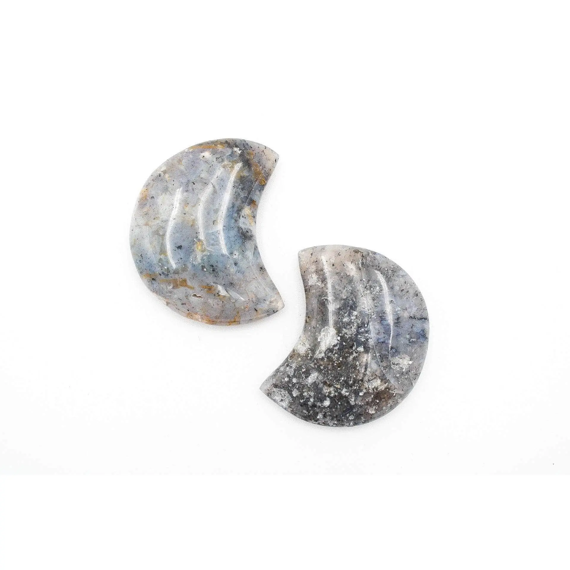 "Blue" Moss Agate Moons 3"