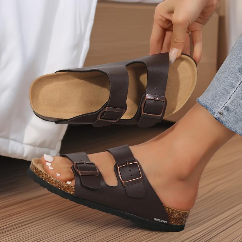 Womens Slide Sandals Cork Footbed Sandals With Straps Adjustable Buckle Slip On Sandals
