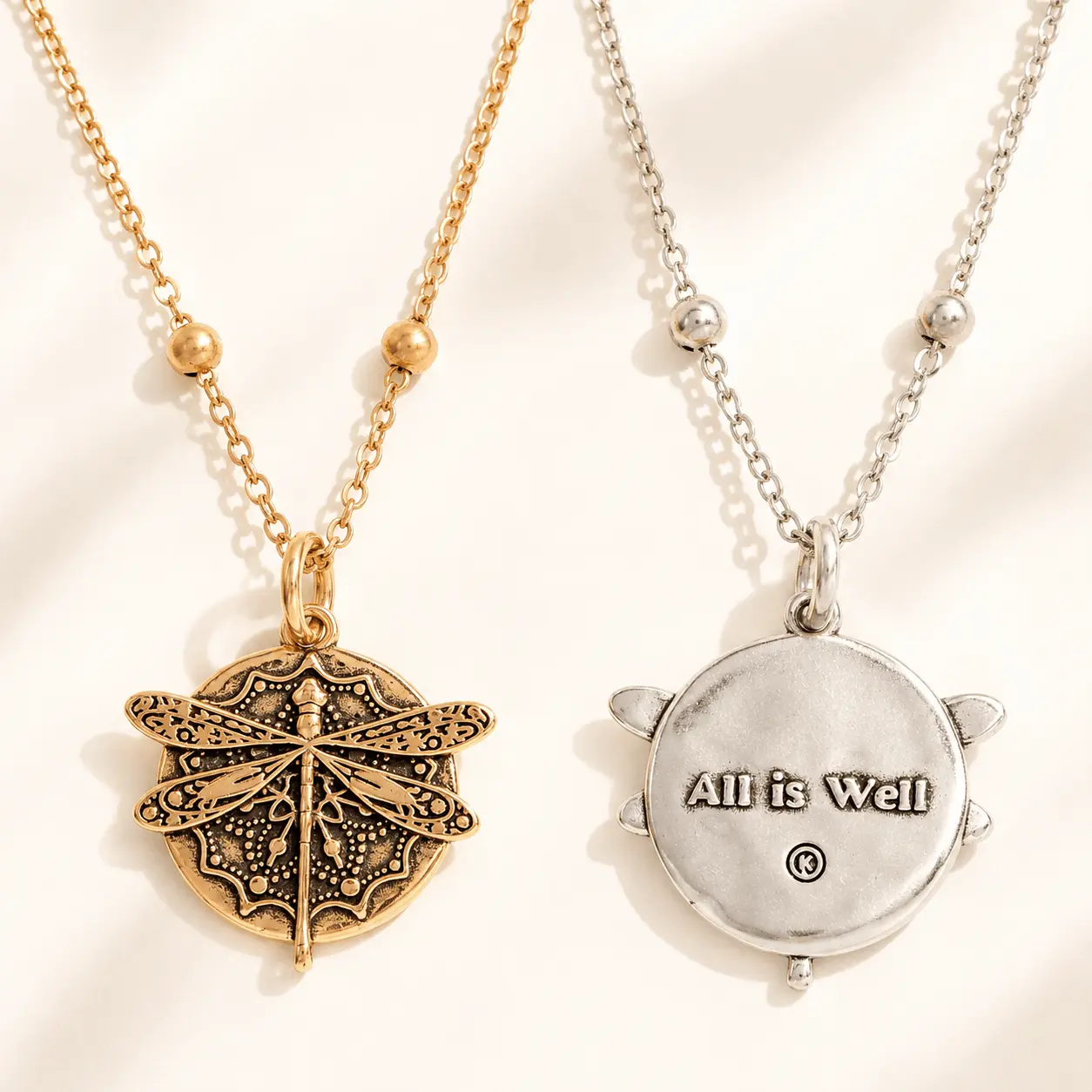 KATIA DESIGNS Women's All Is Well Dainty Dragonfly Necklace - Faceted Champagne Crystal Pendant, Gold-Plated Brass Chain, Antique Gold Finish, Metal Coating, Inspirational Empowerment Bohemian Jewelry, Elegant Touch for Events