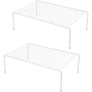 Set of 2 Large (16.1 x 10.2 Inch) Cabinet Storage Shelf Rack, Multifunctional Storage Organizer for Kitchen Counter, Bathroom Cupboard, White