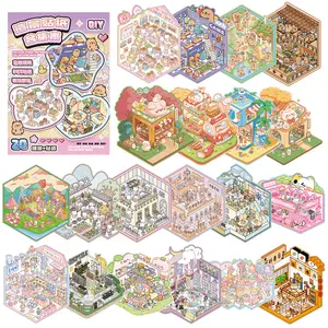 Miniature Scene Collection Book with 20pcs Scene Card Paper & 26pcs Sticker & 1 Count Tweezers, 3D DIY Decorative Sticker Book, Gift Wrapping Set, Creative Craft Kit