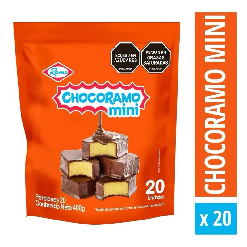 Ramo Chocoramo Mini Chocolate Sponge Cakes Bag x 20 Units - 20 Individually Portioned Soft Vanilla Cakes with Chocolate Coating 400g