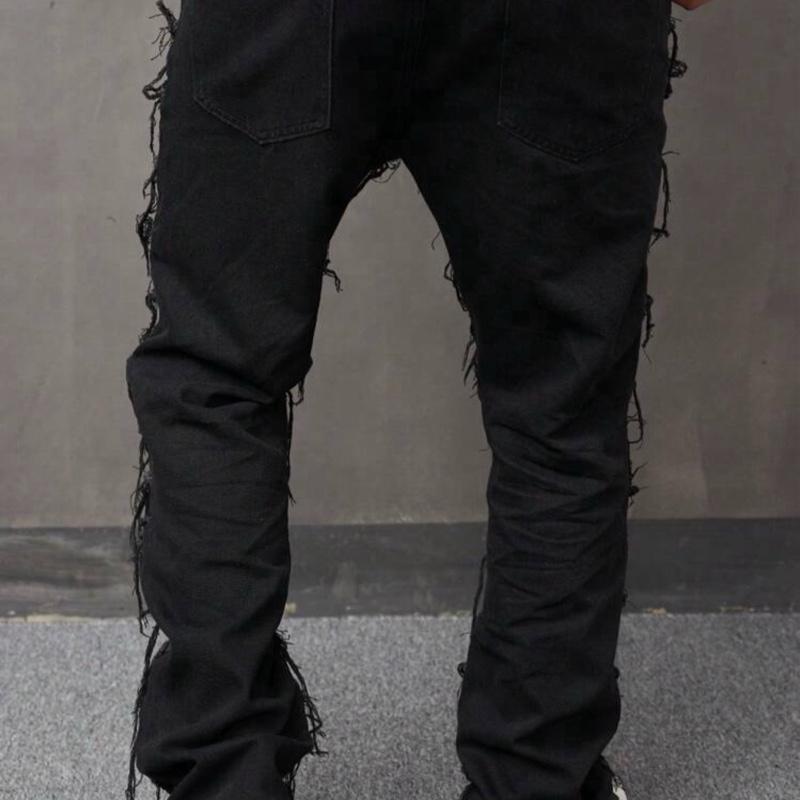 Men's Black Distressed Ripped Jeans - Slim Fit Denim Pants for Casual Wear