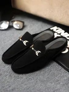 Men's British Style Slip-On Half Sandals, Date Night & Daily Wear, Unique Metal Buckle, Versatile Heel Design, Comfortable & Stylish