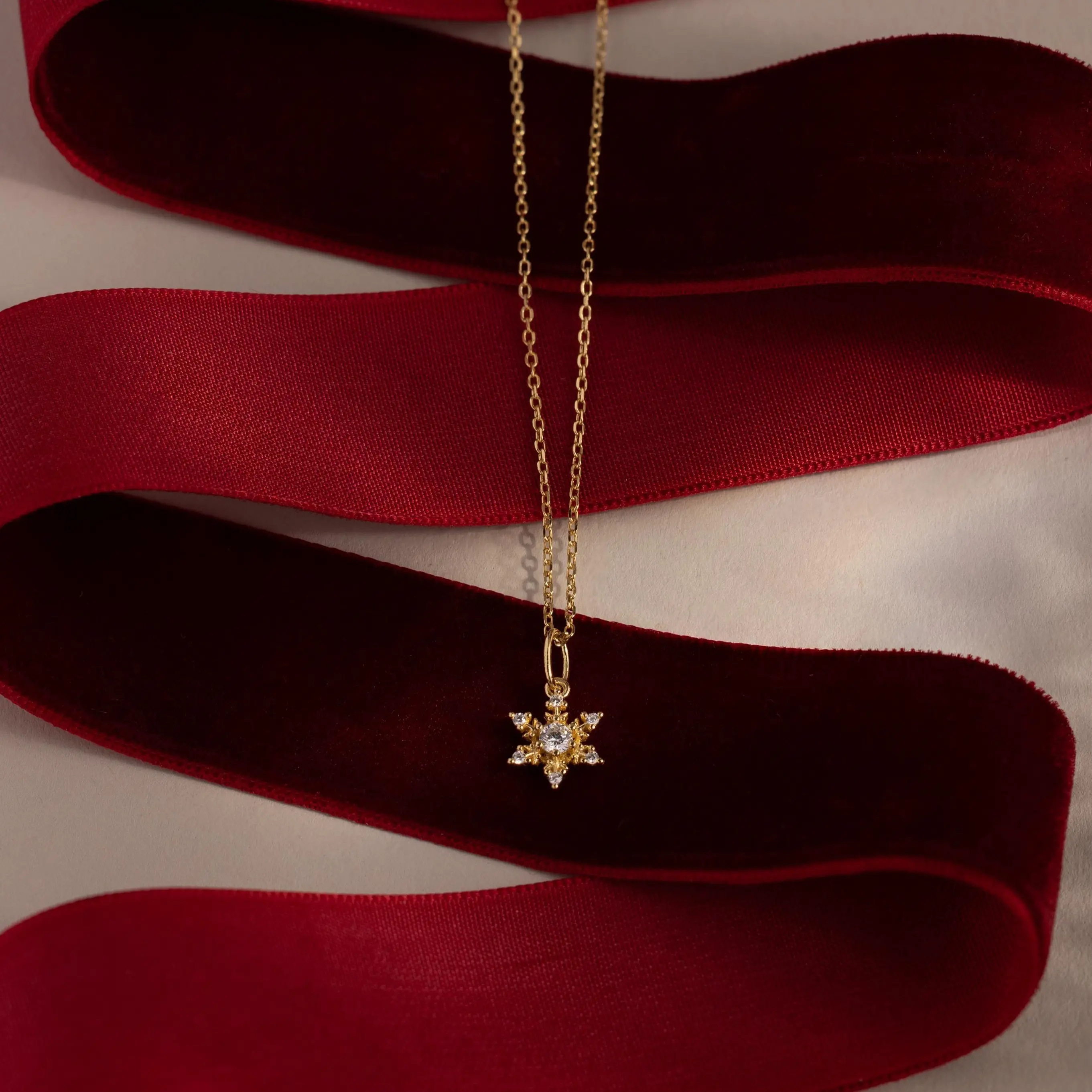 Diamond Snowflake Necklace by Caitlyn Minimalist - Dainty Holiday Crystal Charm Necklace - Christmas Jewelry - Gift for Her