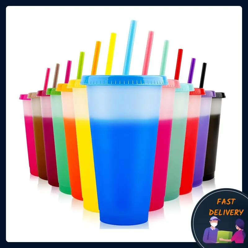 Color Changing Cups with Lids and Straws Bulk - 6 Pack 24 oz Reusable  Plastic Tumblers with Lids and Straws for Adults Kid Party, Bulk Tumblers  for Iced Coffee Tea and Smoothie - TikTok Shop