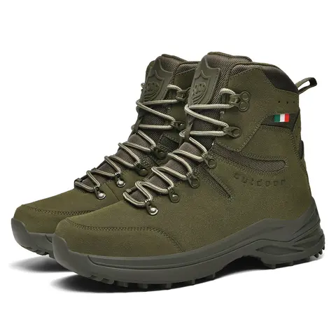 Men's Tactical Walking Shoes, High-Top Breathable Mesh Ankle Boots with Anti-Slip Sole, Lightweight Cushioned Footwear for Hiking, Closed, Above The Ankle But Below The Knee, All Seasons