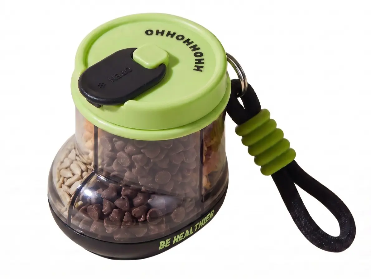 SNAXX Mini Rotating Snack Box, 4-Compartment Portable Dry Snack Container for Candy, Nuts, Cereal and Travel