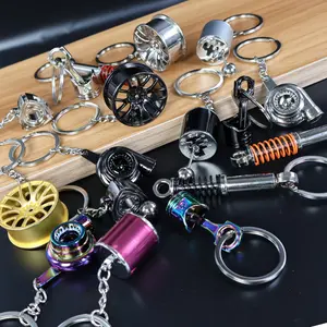 6pcs Car Modification Keychain Set, Casual Style Auto Parts Key Rings with Wheel, Turbocharger, Gear Shift, Piston, Shock Absorber, Flywheel, Gift Key Combination Pack | Mechanical Charm Keys | Zinc Alloy Keychains, Automotive Key Fobs, Men
