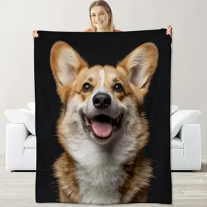 Cute Corgi Dog Blanket for Girls Boys Kids, Flannel Realistic Minimalist Blankets Gifts, Puppy Portrait Soft Warm Cozy Throws for Sofa Couch Bed Living Room Bedroom Home Decor