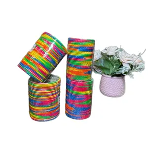 Desi Beautiful Rainbow Colorful Three dozen Metal Bangles set - Vibrant and Eye-Catching Design for Fashionable Wear