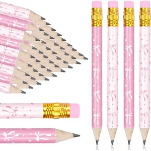50 count  Bow Short Pencil with Eraser Trendy Bowknot Writing Pencil  Mini Pencils for School Classroom Office Stationery Supplies, 4 Inch