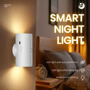 Rechargeable Battery Night Light, Dimmable LED Nightlight with Dusk to Dawn Light Sensor, Magnetic Stick On Motion Sensor Light 3 Brightness Adjustment Modes for Bedroom, Stairway, Hallway, Sunset Night Lamp, Christmas