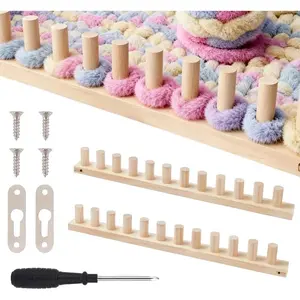 48" Chunky Blanket Loom Kit, Wooden Loom Frame for Hand, Thick Yarn for Beginner,2 Packs Nature Wood Loom Blanket