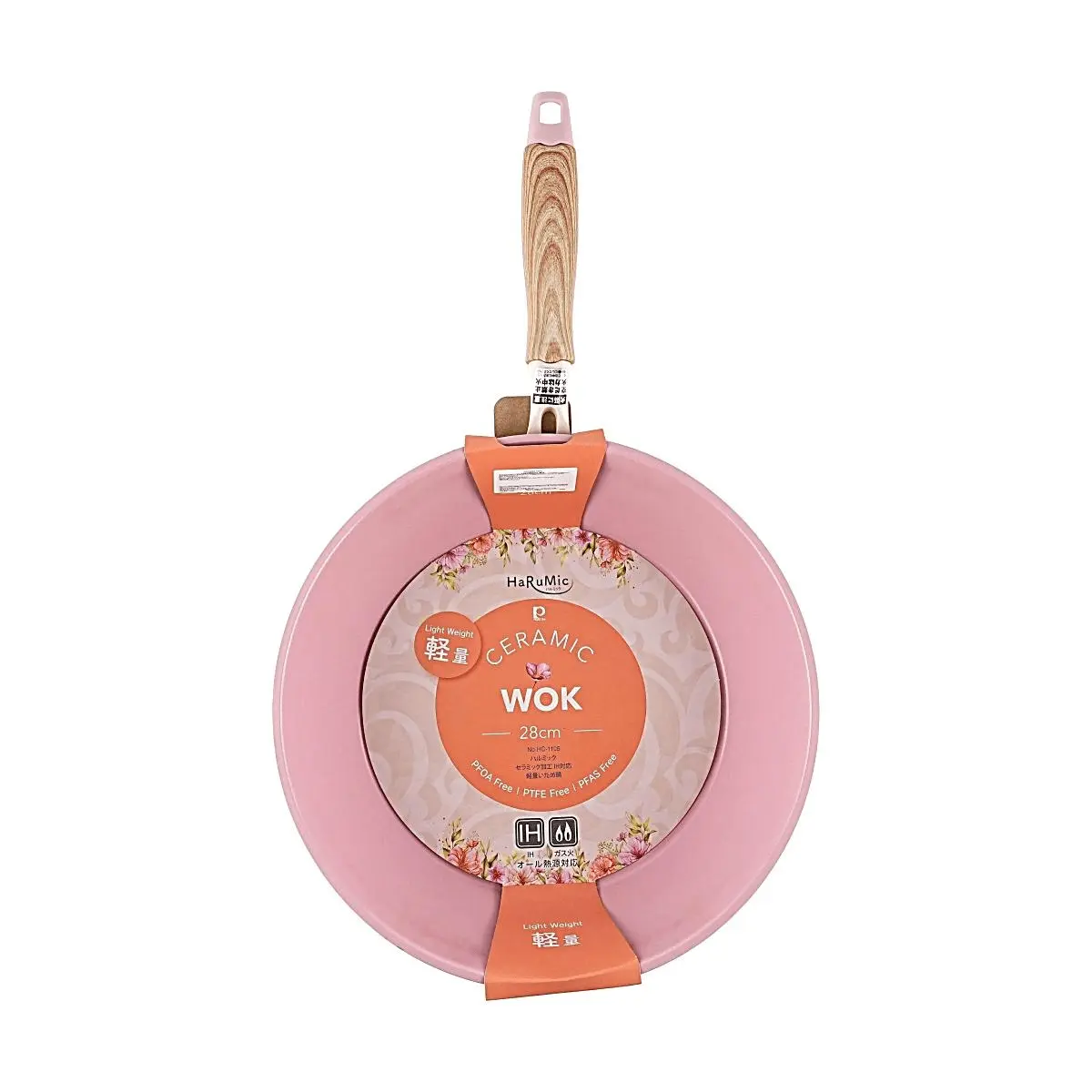 PEARL LIFE Japanese Ceramic Non-Stick Frying Wok Pan 28cm - IH Compatible, PFOA Free, Pink