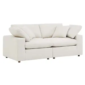 Commix Down Filled Overstuffed Boucle Fabric Loveseat Ivory EEI-6361-IVO