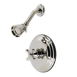 212 MAIN Cross Handle Solid Brass Restoration Pressure-Balanced Wall-Mount Shower Faucet with Shower Arm, Polished Nickel