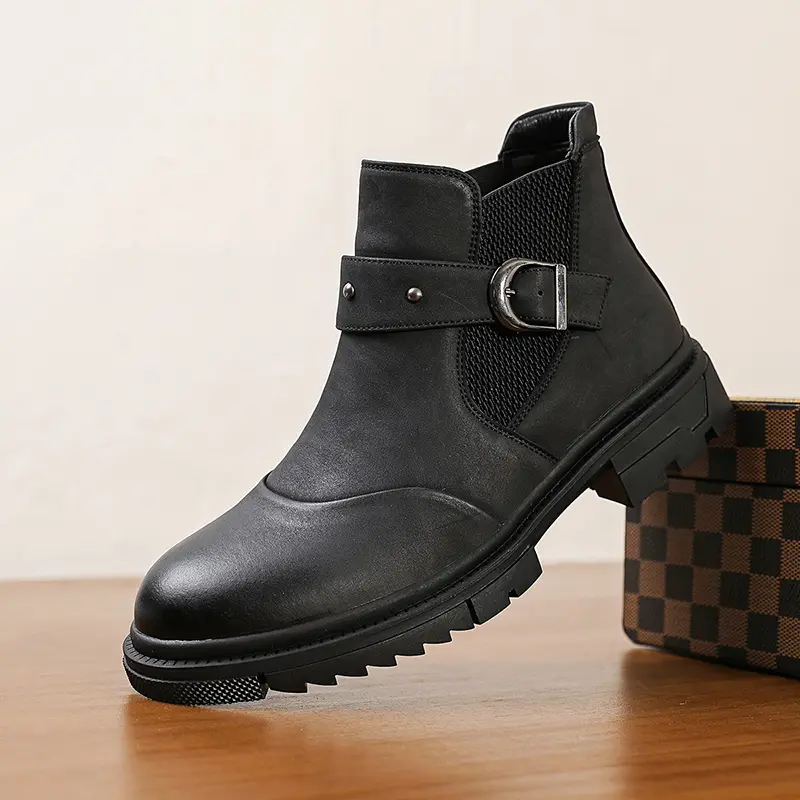 CYUW Men’s Denim Boots - Slip-On, Thick-Sole, Block Heel, Non-Slip, Durable, Chic, Minimalist, Retro Classic Men’s Footwear