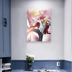Anime One Piece Poster Sanji HD Print Canvas Painting Wall Art For Living Room Bedroom Office Decor 24x32inch, With Frame Decoration Wood