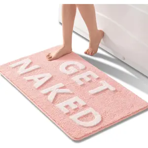Get Naked Bath Mat Cute Pink and White Bathroom Rugs Funny Non Slip Bathtub Decor Mats Super Absorbent Floor Carpet Machine Washable Bahtmat for Tub, Shower, Bedroom (24x36 inch)