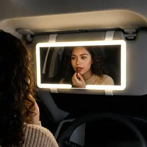 Car Sun Visor Makeup Mirror, LED Touch Screen Adjustable Brightness Auto Interior Makeup HD Mirror, Rechargeable Vanity Mirror,girly car accessories,car stuff Multifunctional Car Led Car Smart Display