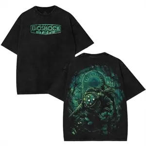 Bioshock would you kindly big daddy green art horror fsp game movie Game Washed Tshirt, Tank Top, Sweater, Hoodie 2 Sided Cotton unisex Streetwear Tops graphic tee