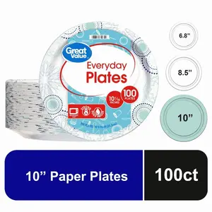 Great Value Disposable Paper Plates, 10", 100 Count