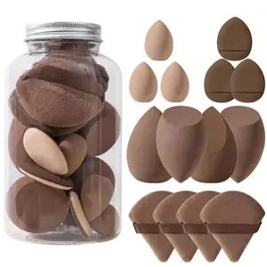 Makeup Sponge Set, 14PCS Multi-color Blender Sponges for Liquid, Cream and Powder, Triangle Puffs, Mini Beauty Blender, Thumb Powder Puff (Brown)