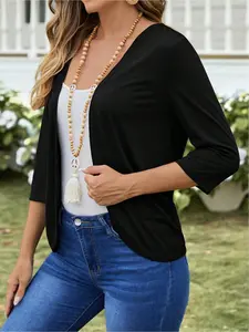 Fashionable Comfortable Women's Cardigan, Perfect for Daily Leisure or Commute, Elegant Three-Quarter Long Sleeve Design, Essential Office Wear