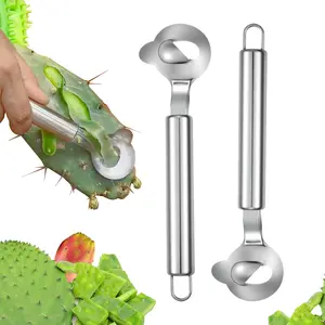 2 Pack Cactus Peeler multi-function Spoon Set - Professional Stainless Steel Nopal Thorn Remover with Long Handle Multi-Purpose Kitchen Tool for Prickly Pear Vegetables Fruits Safe Peeling Utensils Blade Disposable Hanging Mexican Traditional