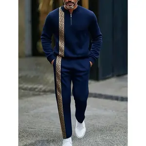 New Fashion Half-Zip Front Sliding Pull-On Casual Men's Long Sleeve Long Pants Set