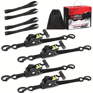 Auto Retractable Ratchet Tie Down Straps 1x10 with Soft Loops Heavy Duty Construction for Motorcycle Cargo Trailer Securement No Tangling Black, Trailer Load Securement, Vehicle Transport, Durable Straps, Secure Fastening, Weatherresistant Straps