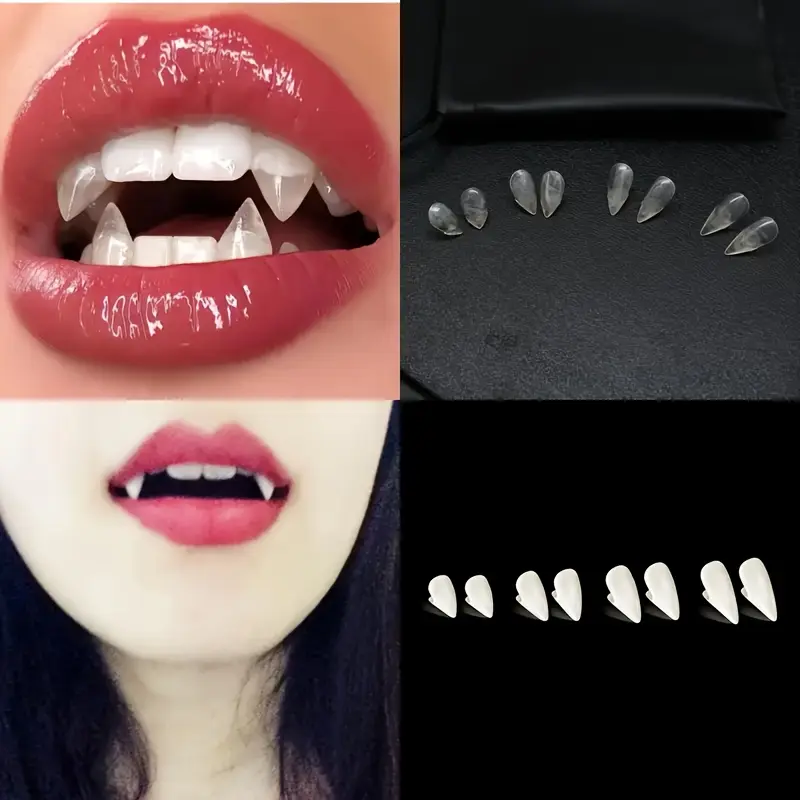 Resin Vampire Fangs, 4-Pair Set of Cosplay Teeth for Adult Halloween Costume, Novelty Monster Theme Party Accessories, Fashion Unisex, Holiday, Synthetic, Vampire Look
