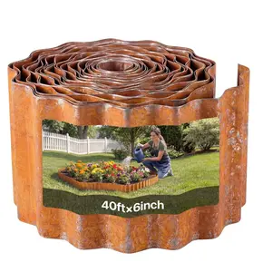 VEVOR Carbon Steel Landscape Edging, 40 ftx 6 in Steel Edging for Landscaping with Gloves, Easy-to-Install Bendable Metal Strips, Metal Garden Edge Border for Flower Bed, Yard Pathway, Rust