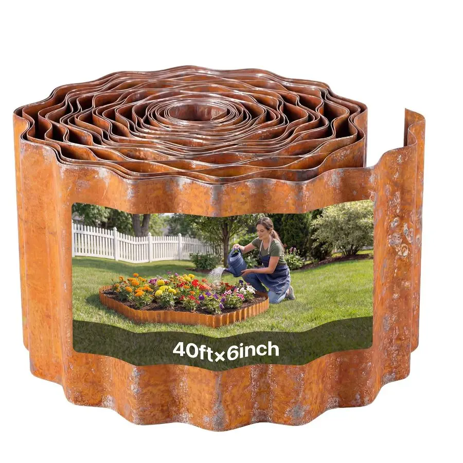 【DealsForYouDays】 VEVOR Carbon Steel Landscape Edging, 40 ftx 6 in Steel Edging for Landscaping with Gloves, Easy-to-Install Bendable Metal Strips, Metal Garden Edge Border for Flower Bed, Yard Pathway, Rust, Garden Design, Landscape Edging Kitdealsforyou