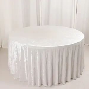 Premium Crushed Velvet Round Tablecloth 120" White - Seamless Soft & Graceful Reusable Table Cover