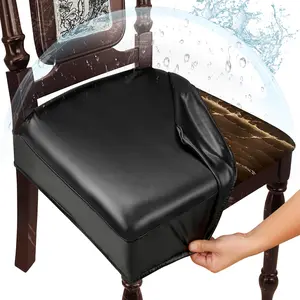 Waterproof Leather Dining Chair Seat Covers Set of 4, Stain Resistant Stretch Washable Black Rear Covered Seat Covers for Kitchen Dining Room Chairs