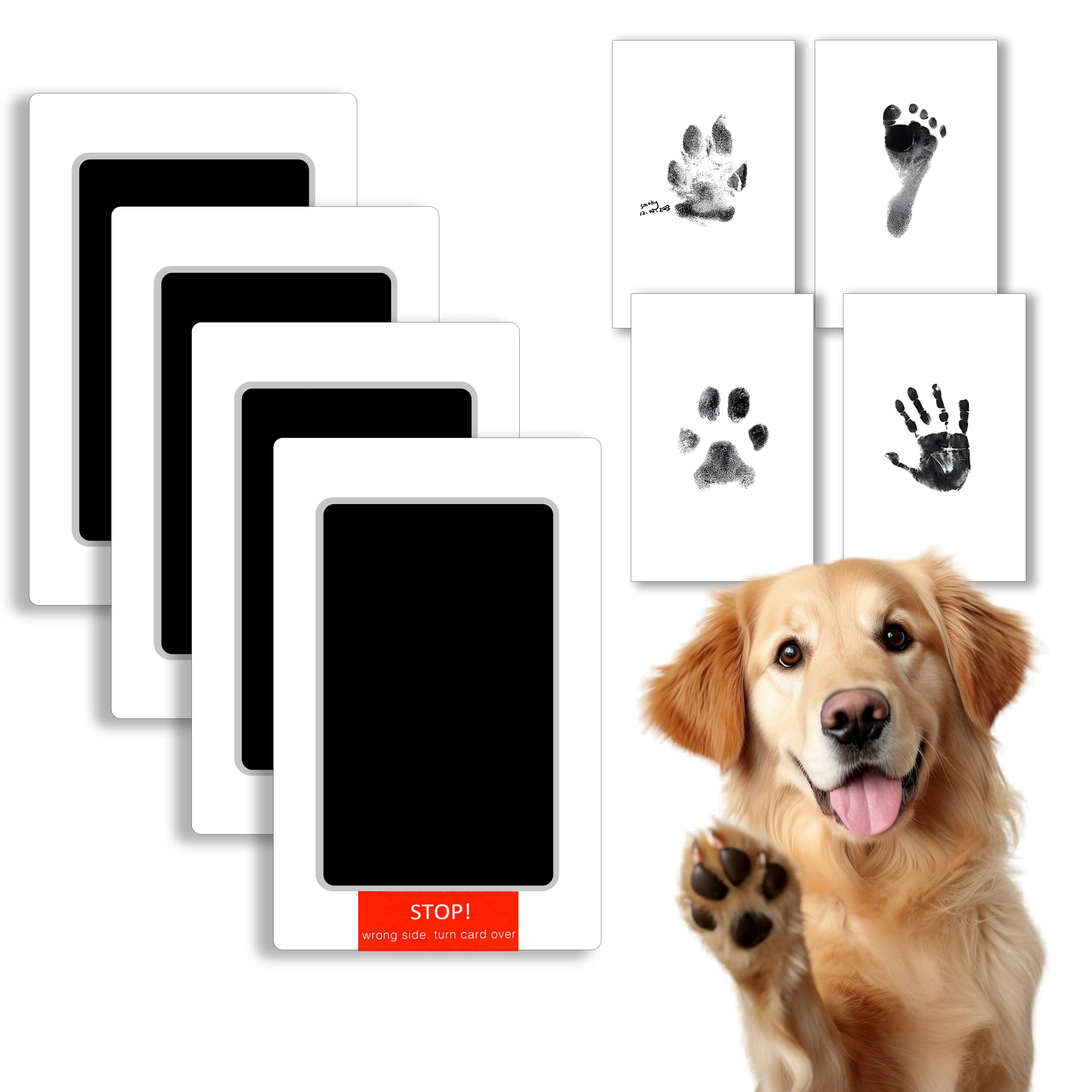 Paw Print Clean Touch Ink Pad Kit - Perfect for Dogs & Cats. A Cherished Keepsake for Pet Owners. DIY Inkless Set for Capturing Paw and Nose Prints.