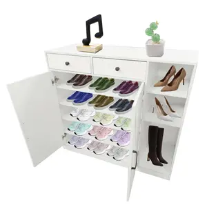 Modern White Shoe Cabinet with 2 Drawers, 6 Adjustable Shelves Entryway Shoe Organizer, Freestanding Storage Cabinet for Foyer Mudroom