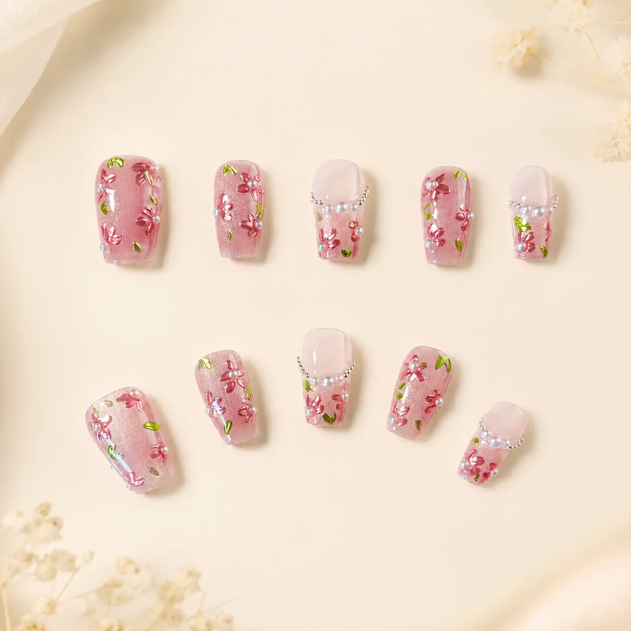 Dusty Blossom Dew Press-on Nails, Beauty & Personal Care Nail Art Decoration Accessories